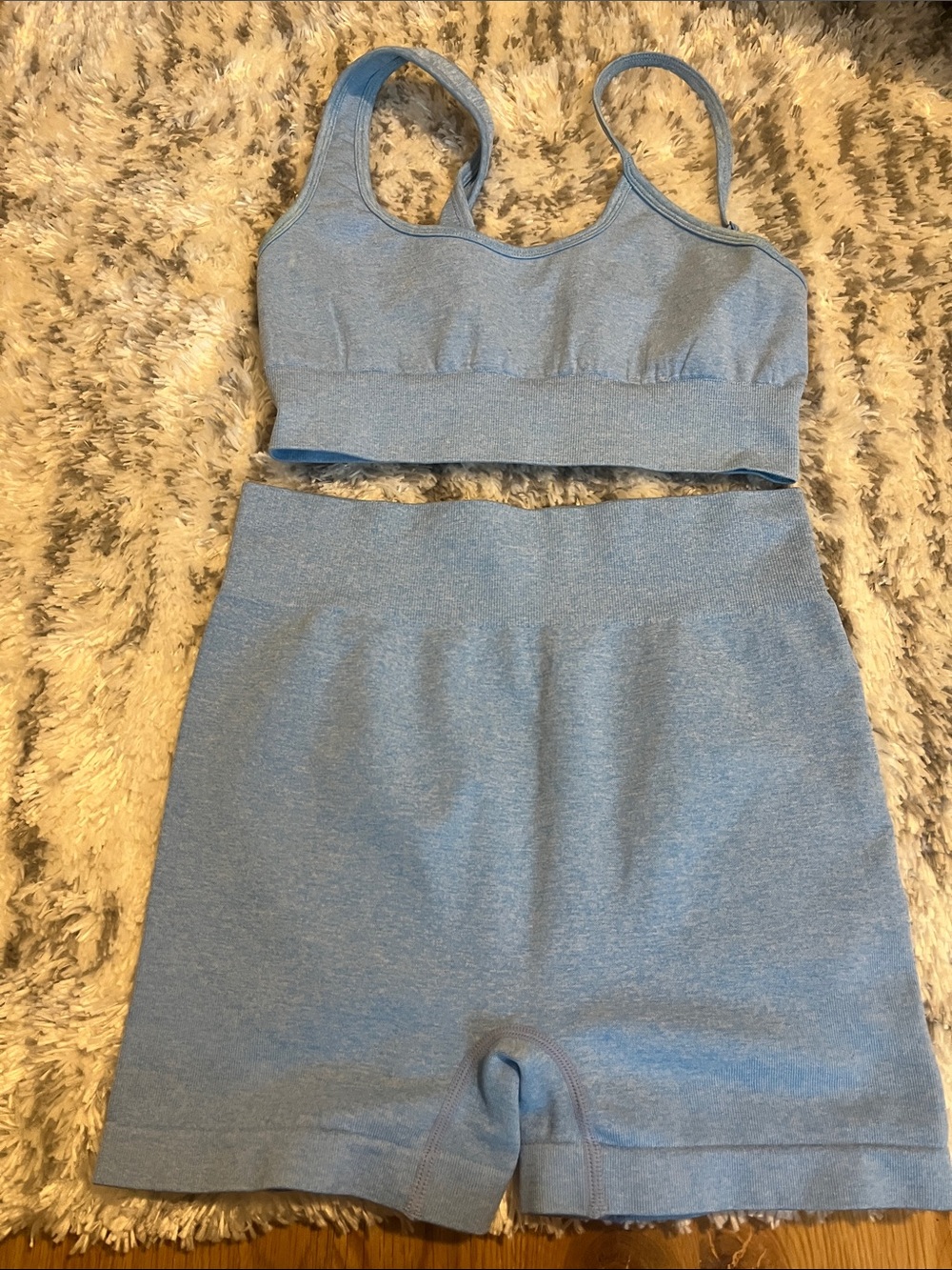 Seamless Light Blue Support Bralette & High-Waist Shorts Set
